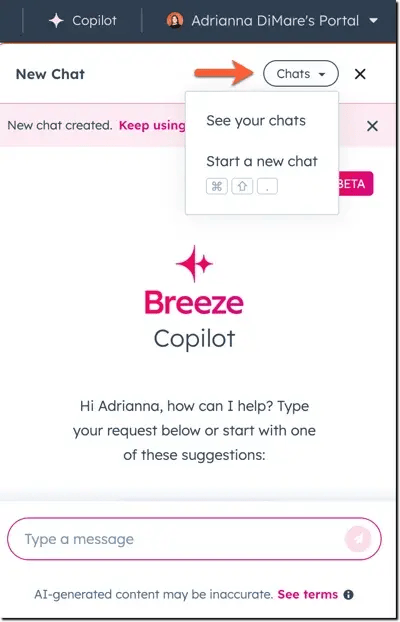 Chat  - Breeze Copilot HubSpot