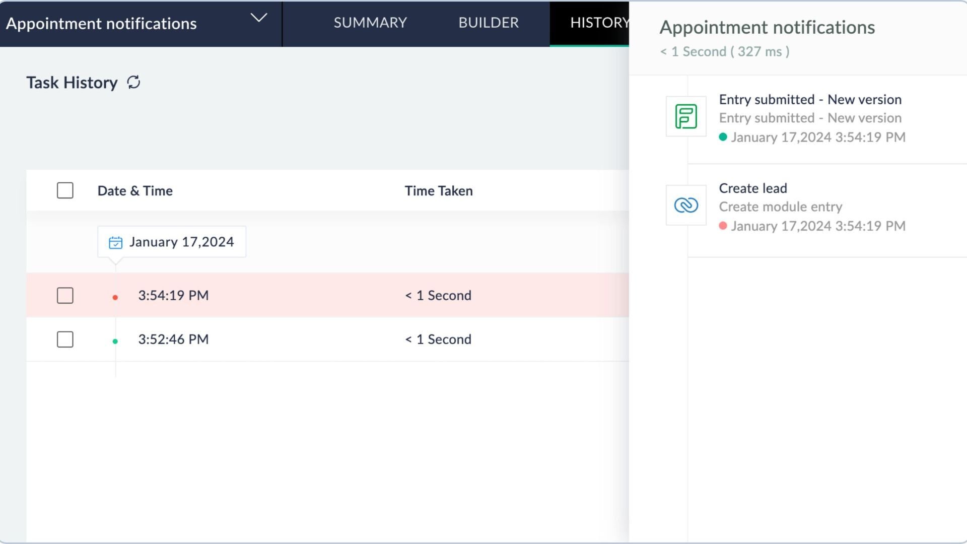 Zoho Flow track history