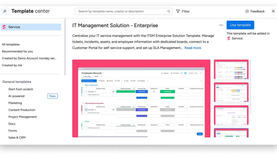 monday service template center