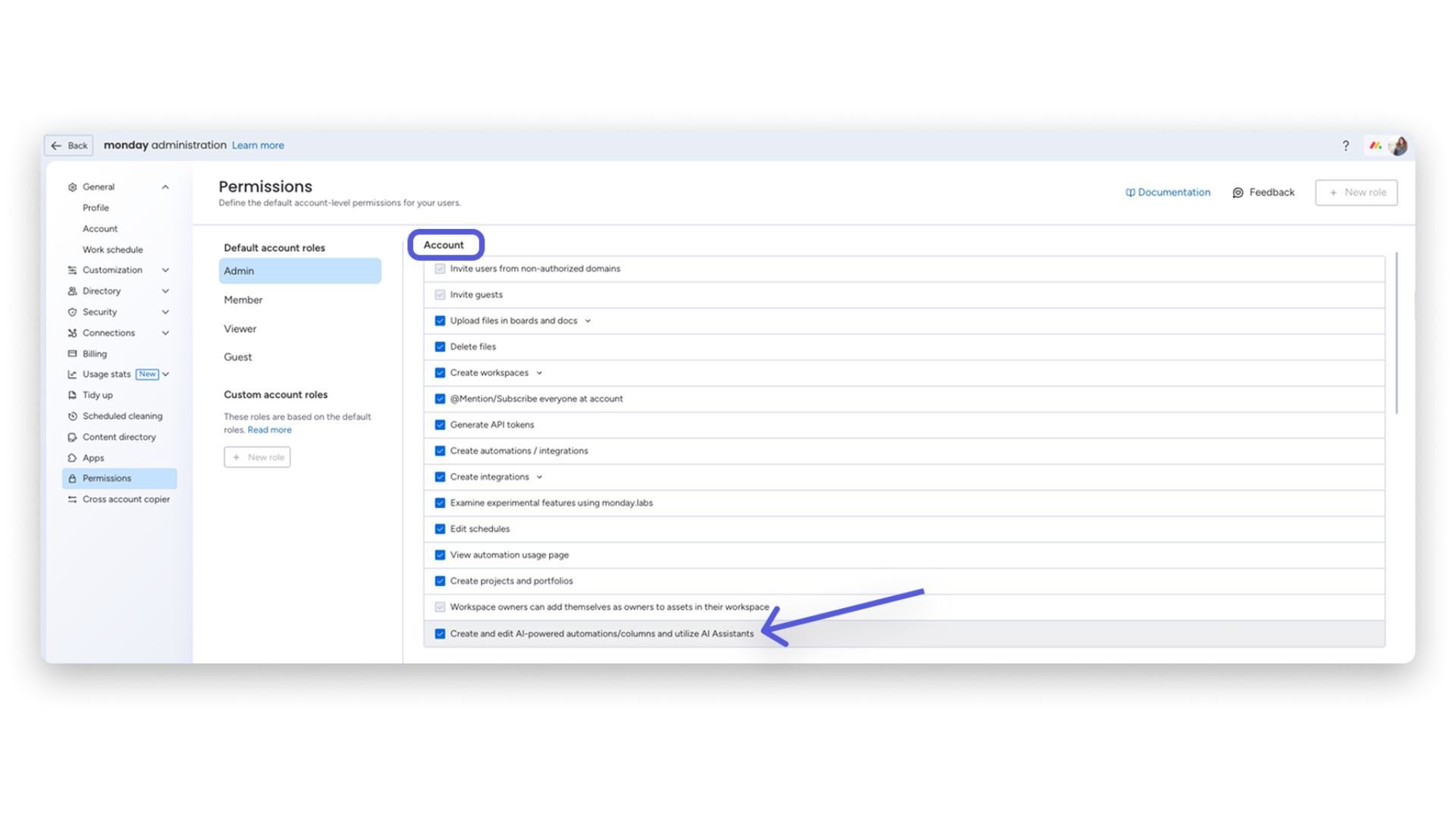 monday sidekick - account permissions